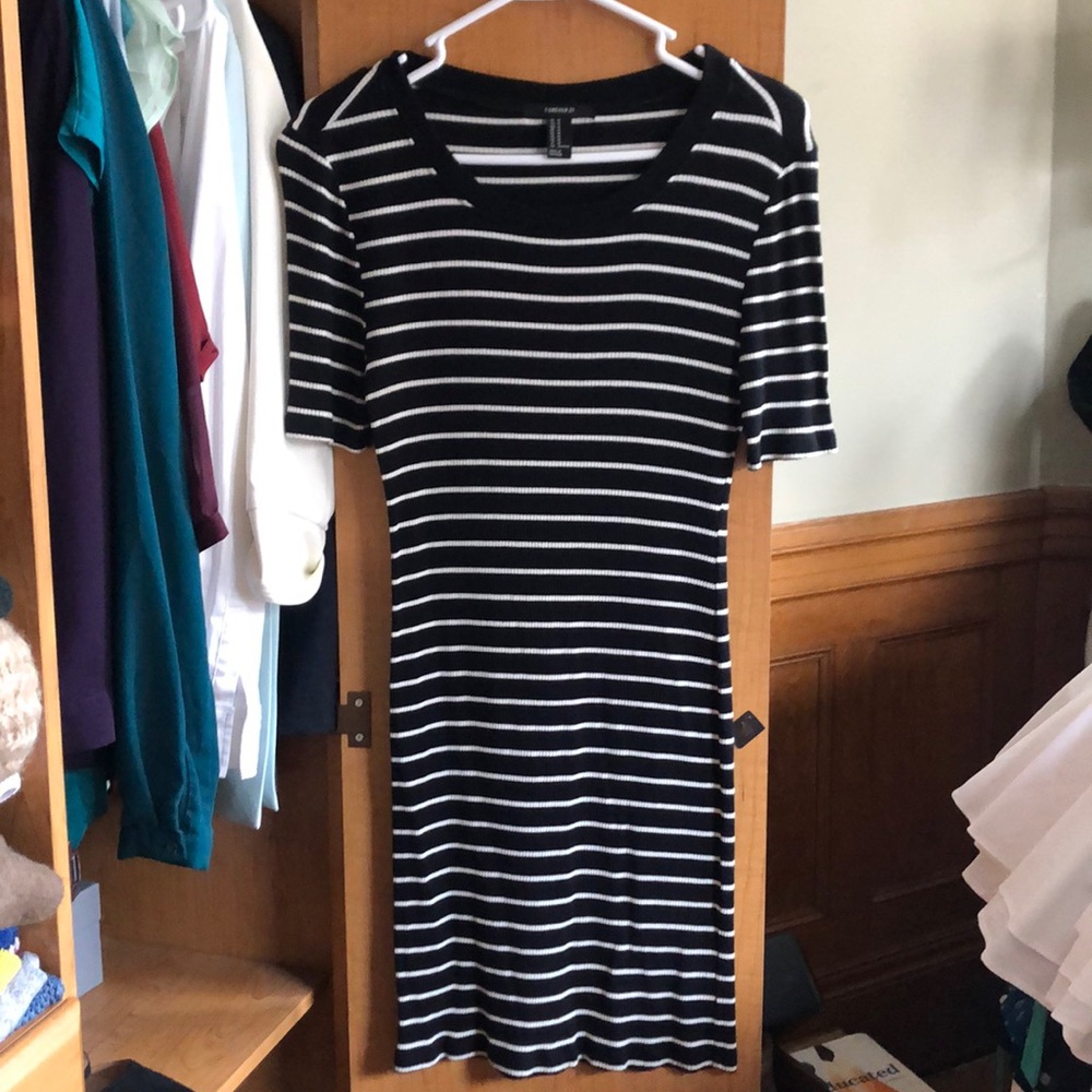 Ribbed Navy and White Striped Dress
